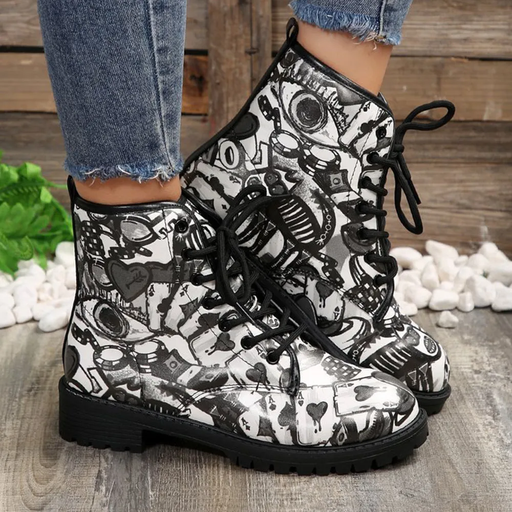Betterthy Lace Up Thickened Boots: A Graffiti-Inspired Fashion Statement for the Trendy Outdoors