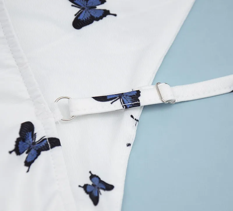 Butterfly Print Slim Suspender Dress - GlamzLife