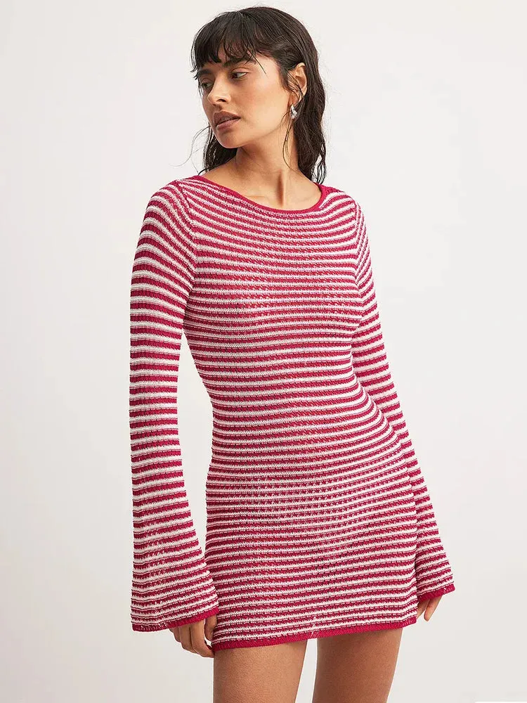 Casual Striped Knit Cocktail Mini Dress - Party Perfect 🎉👗