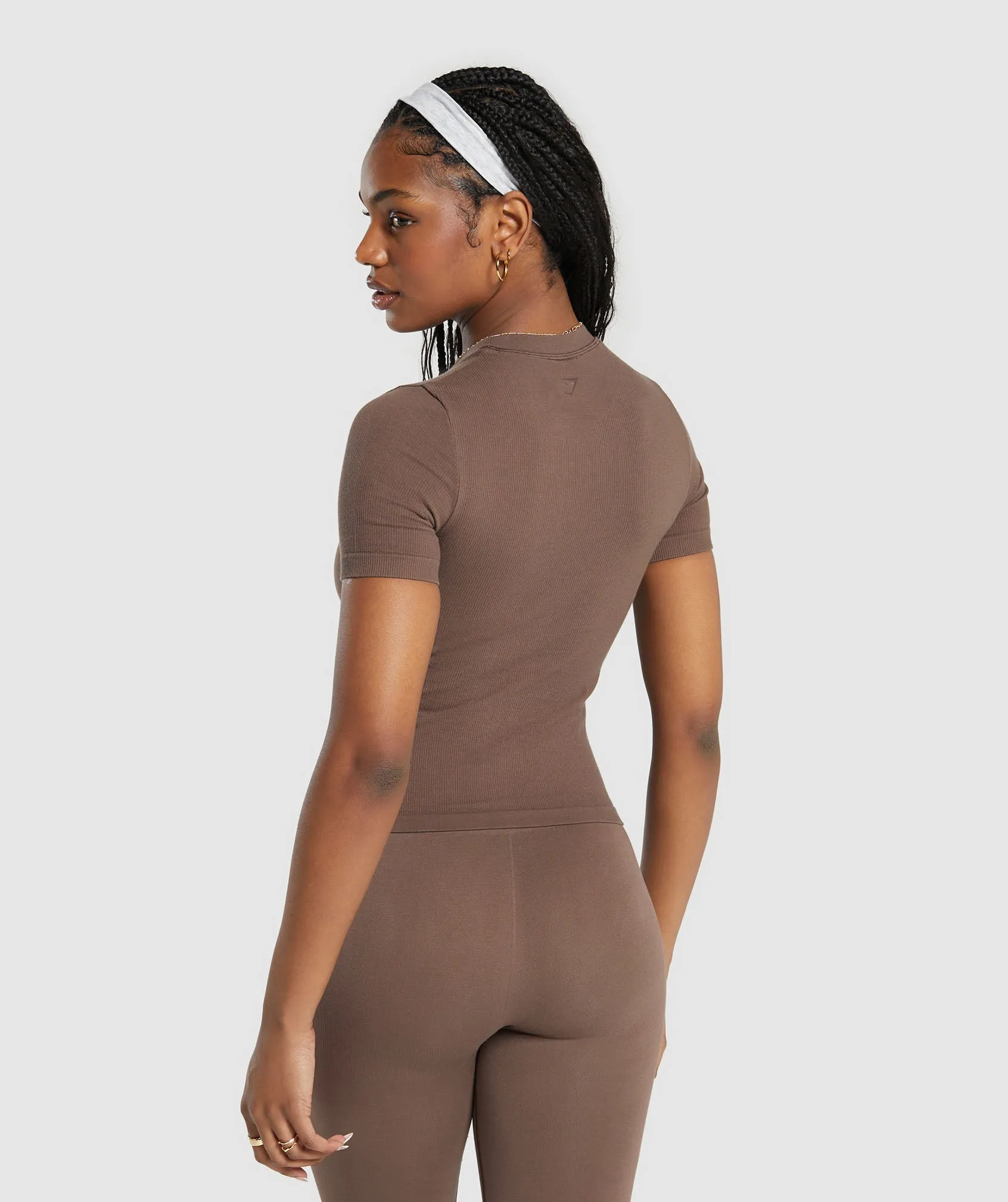 Gymshark Ribbed Cotton Seamless T-Shirt - Soft Brown
