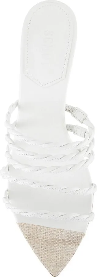 Schutz Lessie White Twisted Straps Slip On Open Toe Stiletto Mid Heel Sandals